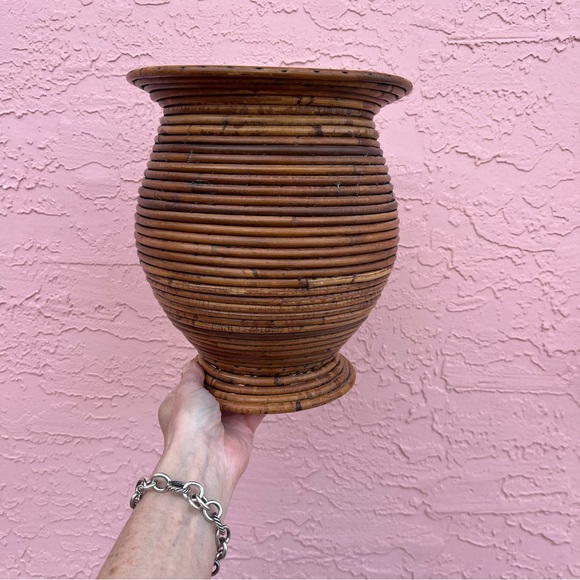 Vintage MCM Italian Style Pencil Reed Bamboo Vase